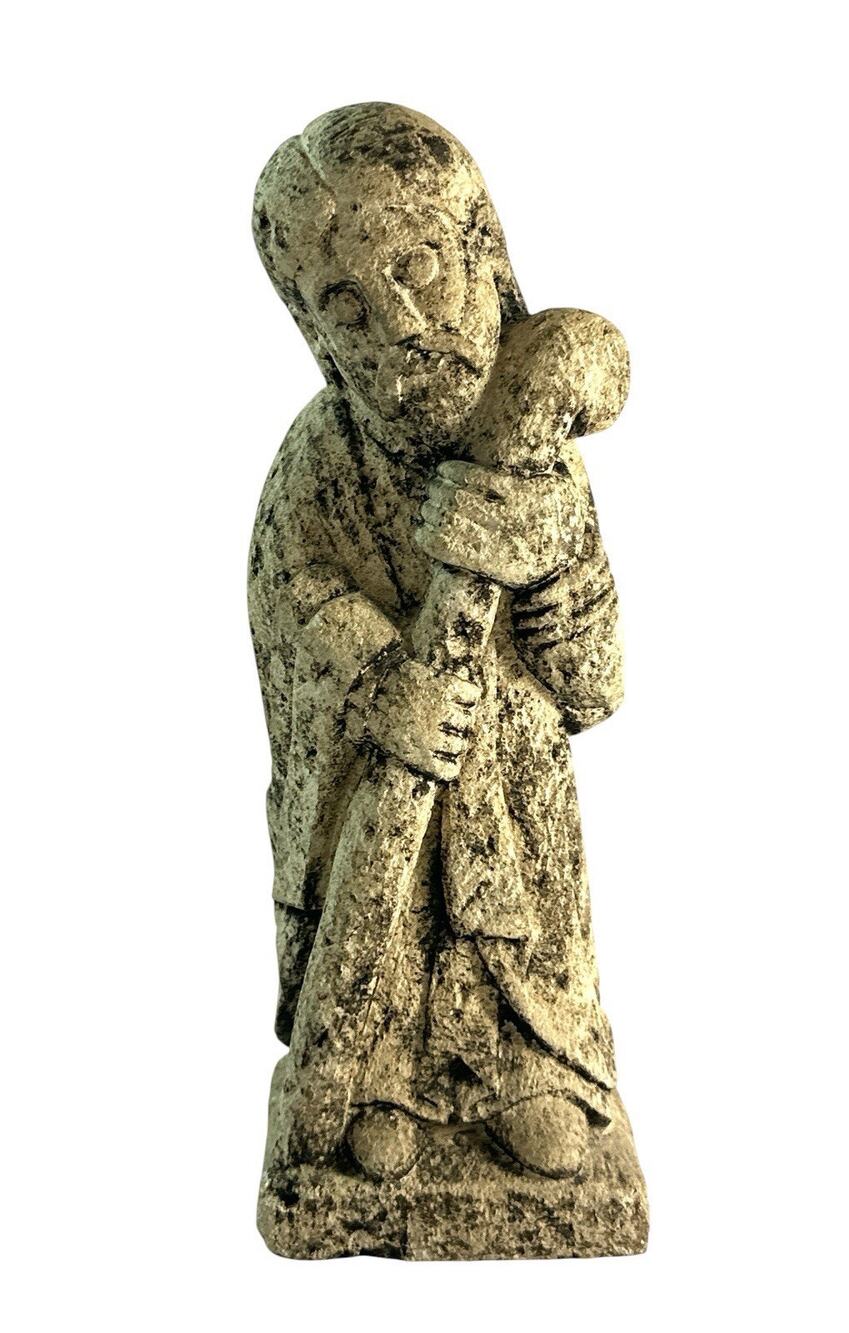 Vintage Carved Stone Saint James Pilgrim Statue 9” Religious Folk Art